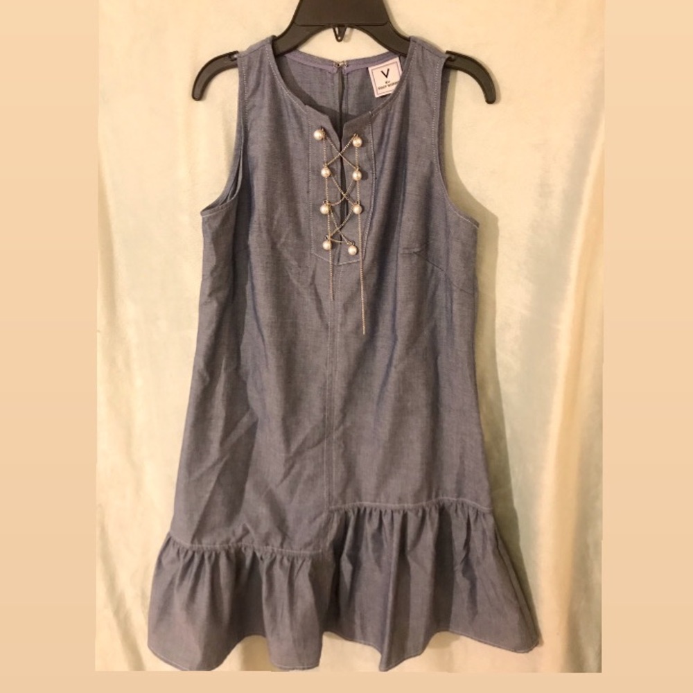 Blue Denim dress with  pearls  by Violet Weekend